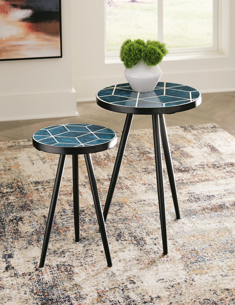 Pair of Ashley Furniture Clairbelle accent tables with dark wood finish and elegant curved legs, ideal for living room decor.