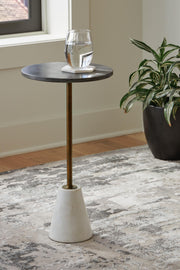 Ashley Furniture Caramont Accent Table with a wooden top and curved legs, ideal for living room decor.