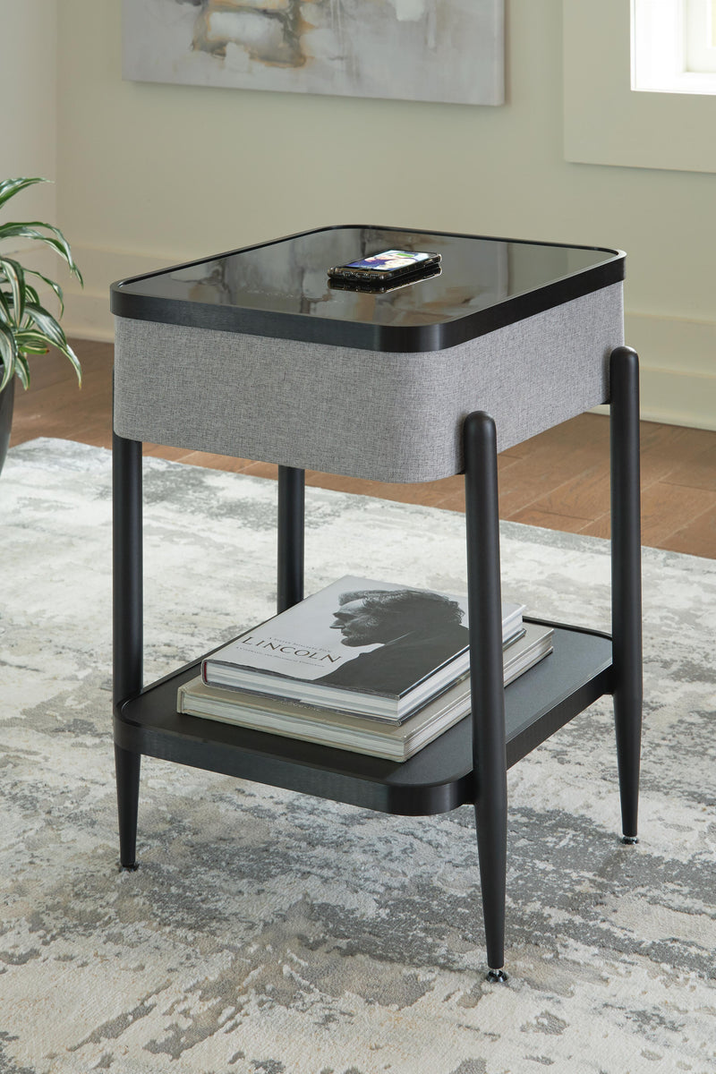 Ashley Furniture Jorvalee accent table with integrated speaker, wood finish, and modern design for living room decor.
