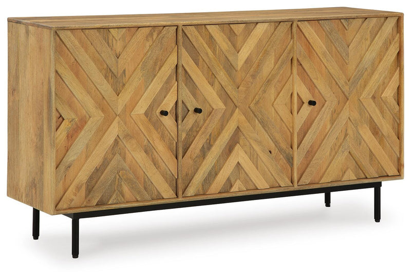 Ashley Furniture Cadewick accent cabinet with closed doors, stylish wood finish, and sleek design for modern home decor.