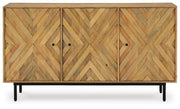 Ashley Furniture Cadewick accent cabinet with wood finish, featuring sleek doors and decorative hardware for stylish storage.