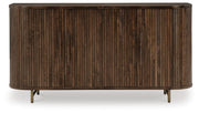 Ashley Furniture Amickly Accent Cabinet with sleek wood finish and modern design, featuring storage doors and decorative accents.