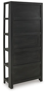 Ashley Furniture Abyard Bookcase with open shelves and wood finish, showcasing a stylish storage solution for living rooms.