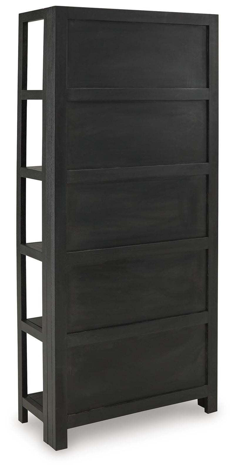 Ashley Furniture Abyard Bookcase with open shelves and wood finish, showcasing a stylish storage solution for living rooms.