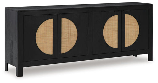 Ashley Furniture Cliffiings accent cabinet with sleek wood finish and modern design, shown from an angled view.