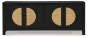 Ashley Furniture Cliffiings Accent Cabinet with a sleek wood finish and modern design, shown from the front with closed doors.