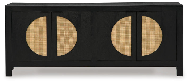 Ashley Furniture Cliffiings Accent Cabinet with a sleek wood finish and modern design, shown from the front with closed doors.
