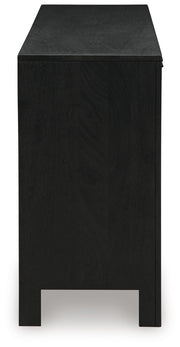 Ashley Furniture Cliffiings accent cabinet with wooden doors and metal handles, shown from a side angle.