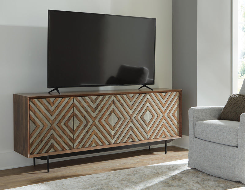 Ashley Furniture Dreggan Accent Cabinet with wood finish and modern design, featuring storage space and decorative top surface.