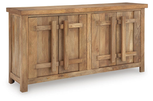 Ashley Furniture Dresor Accent Cabinet in a stylish wood finish, shown from an angled closed view with decorative hardware.
