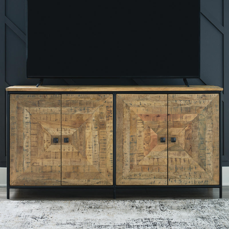 Ashley Furniture Camney Accent Cabinet with wood finish and decorative doors, ideal for living room or entryway decor.