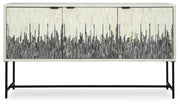Freyton Accent Cabinet by Ashley Furniture featuring a sleek design with wood finish and modern hardware, front view.