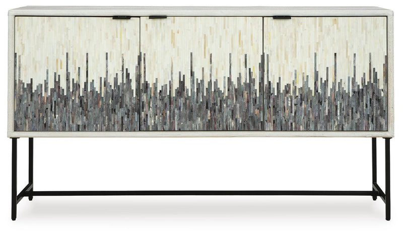 Freyton Accent Cabinet by Ashley Furniture featuring a sleek design with wood finish and modern hardware, front view.