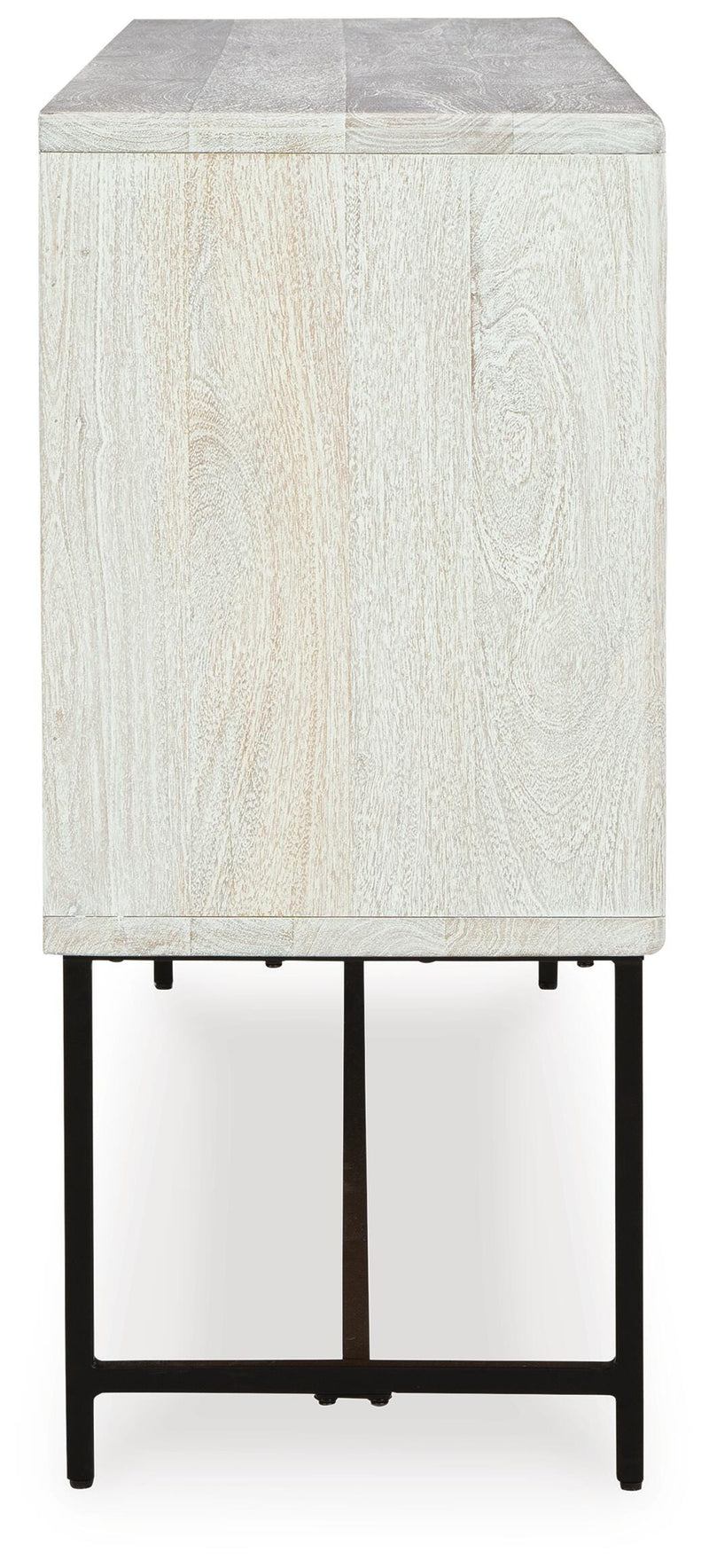 Ashley Furniture Freyton Accent Cabinet with sleek wood finish and modern design, shown from a side view.