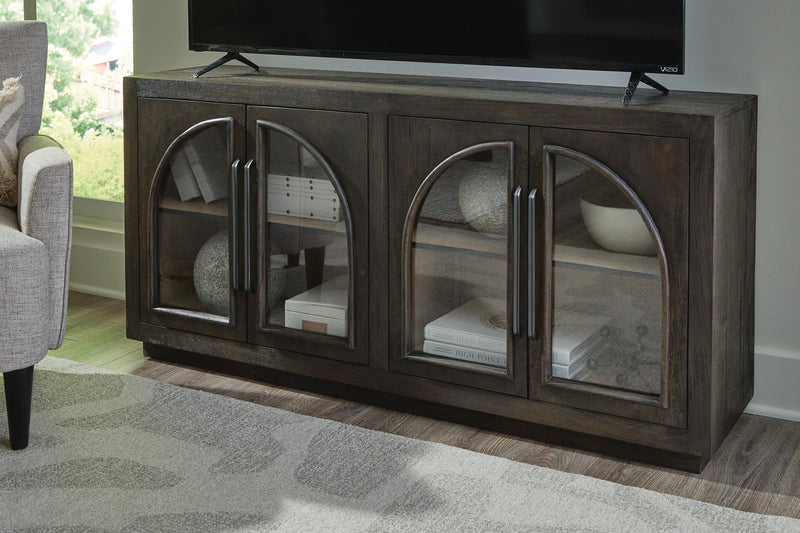 Ashley Furniture Dreley Accent Cabinet with sleek wood finish and modern design, featuring storage compartments and decorative hardware.