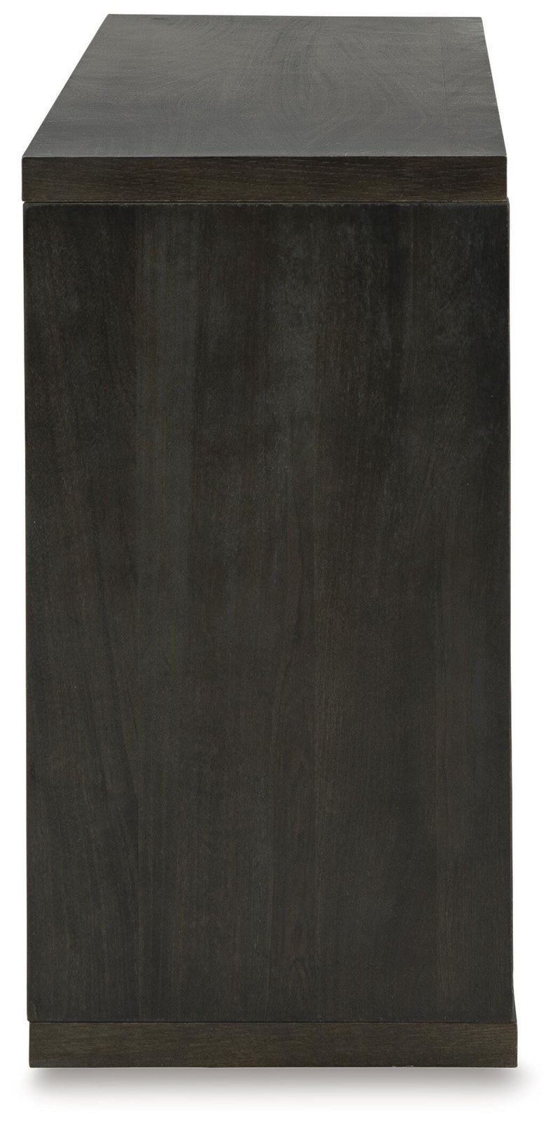 Ashley Furniture Camlett Console Sofa Table with sleek wooden finish and modern design, shown from the side.
