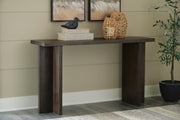 Ashley Furniture Jalenry Console Sofa Table with sleek wooden surface and modern design, ideal for living room decor.