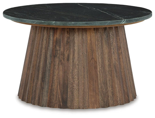 Ashley Furniture Ceilby accent coffee table with a sleek wood finish and modern design, perfect for living room decor.