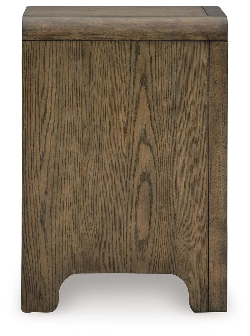 Ashley Furniture Jensworth Accent Table with a round wooden top and tapered legs, stylish side table for living room decor.