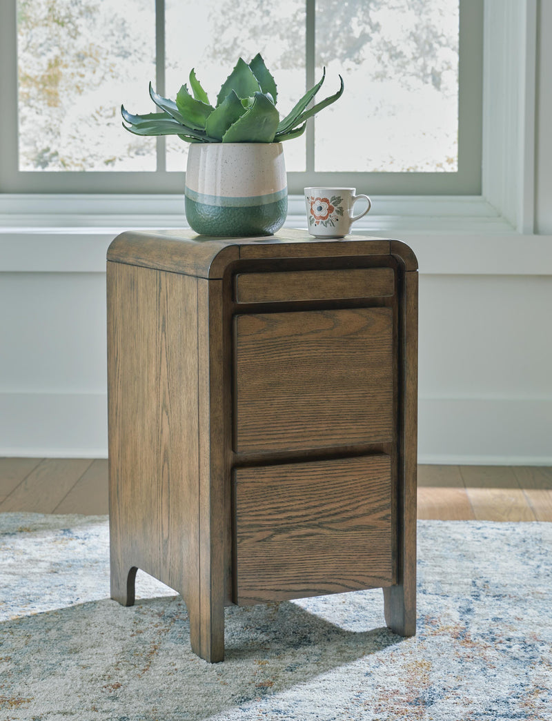 Ashley Furniture Jensworth accent table with a sleek wood finish and modern design, perfect for living room or bedroom decor.
