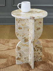 Ashley Furniture Treygan accent end table with a sleek wooden finish and modern design, perfect for living room decor.