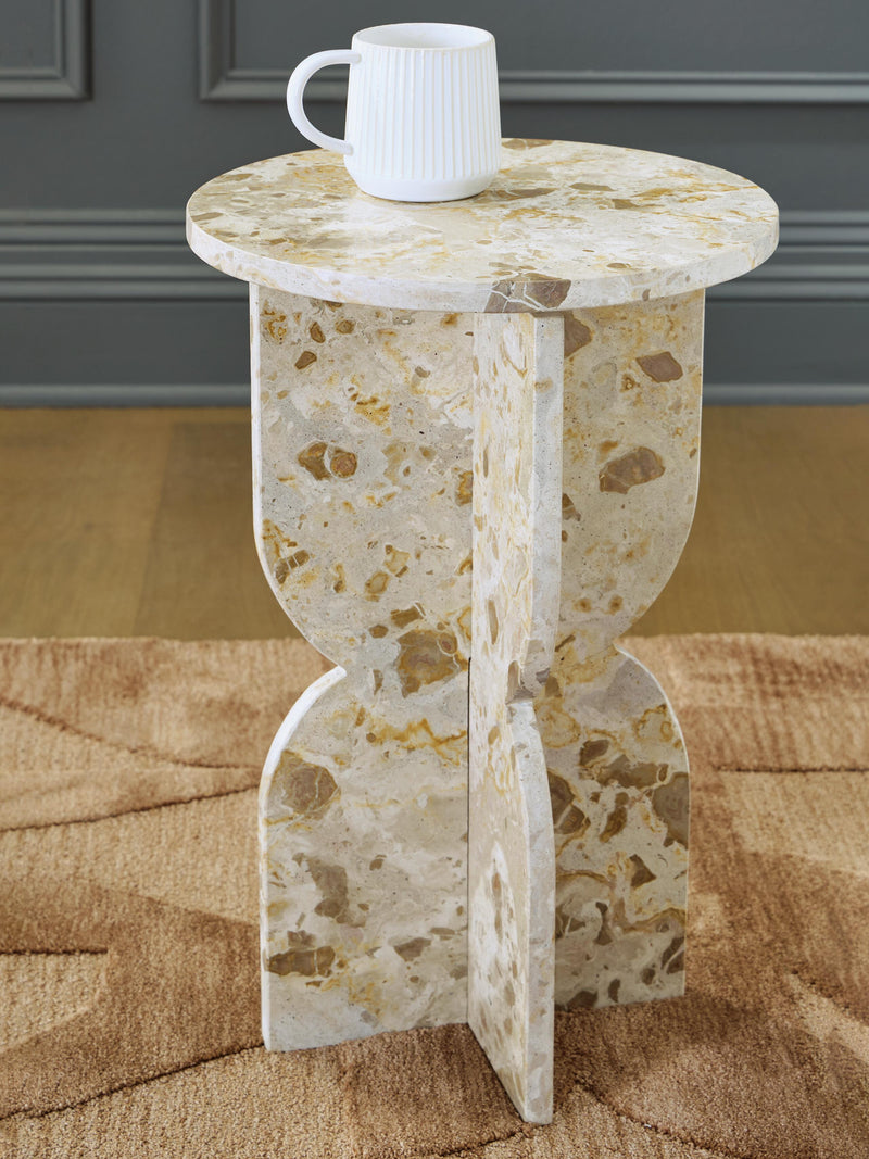 Ashley Furniture Treygan accent end table with a sleek wooden finish and modern design, perfect for living room decor.