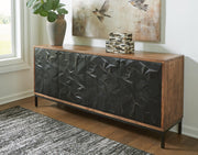 Ashley Furniture Dorannby accent cabinet with wood finish and sleek design, featuring storage drawers and decorative hardware.