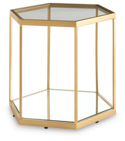 Ashley Furniture Veerwick accent coffee table with a sleek, modern design and wooden finish, shown from an angled view.