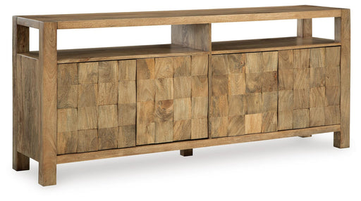 Ashley Furniture Hudwick Accent Cabinet with closed doors, wood finish, and sleek design, ideal for stylish storage in living spaces.