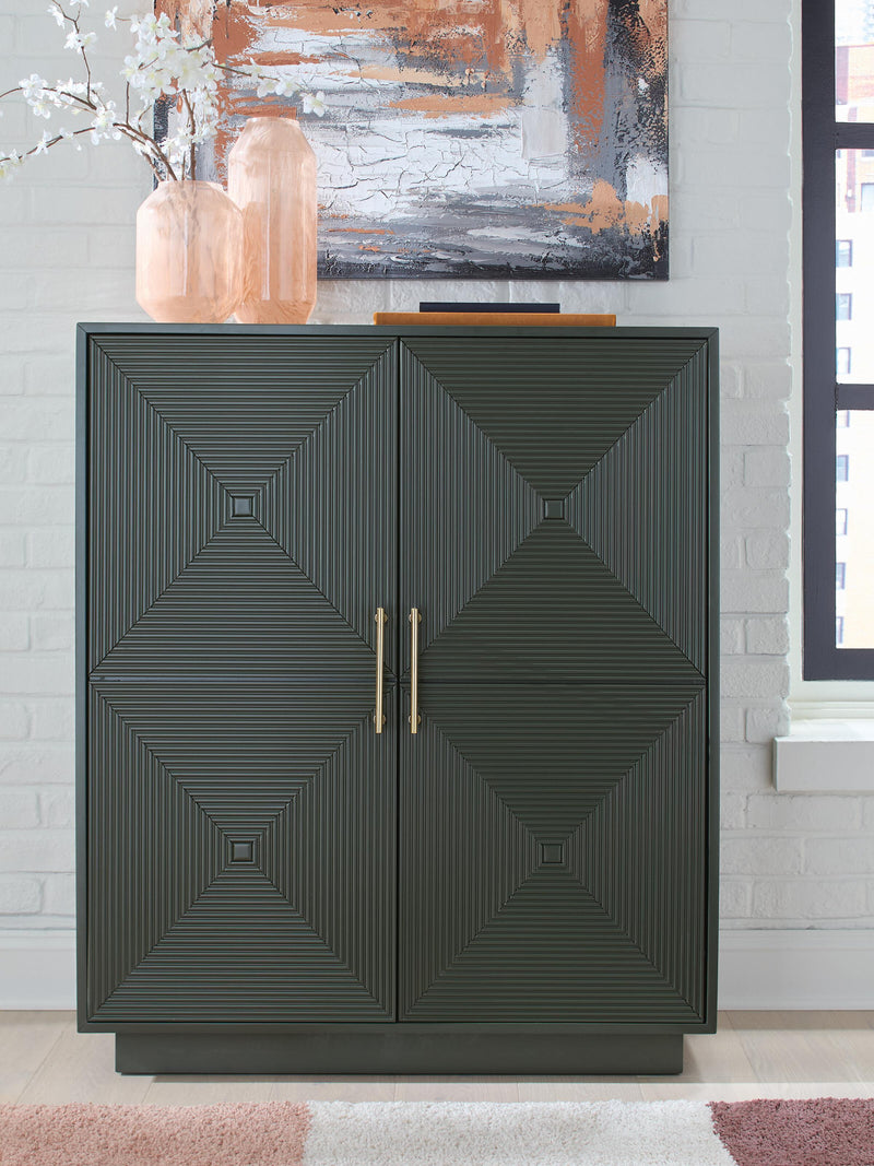 Ashley Furniture Geirwood accent cabinet with wood finish and decorative doors, ideal for stylish storage in living spaces.
