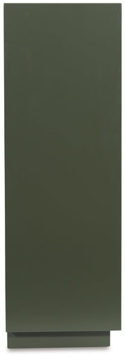 Ashley Furniture Geirwood accent cabinet with wood finish and decorative door panels, shown from the side view.