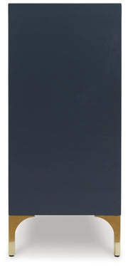 Ashley Furniture Loirwick Accent Cabinet showing a sleek wooden cabinet with side panels and a modern design.