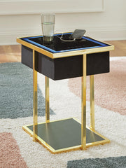 Ashley Furniture Rexwell Accent End Table with integrated speaker, modern design, wood finish, and sleek surface.