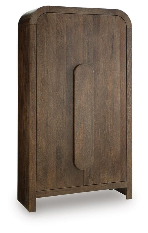 Ashley Furniture Thoren Accent Cabinet with closed doors, showcasing a sleek, modern design in a stylish wood finish.
