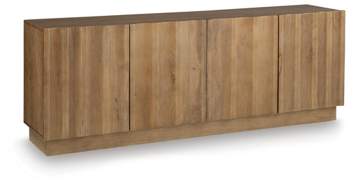 Ashley Furniture Timkins Accent Cabinet with sleek closed doors, showcasing modern design and dark wood finish.