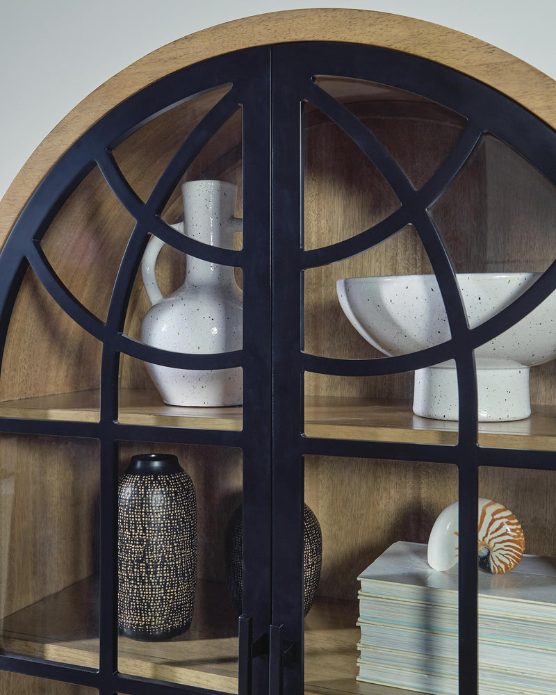 Ashley Furniture Gwenwich Accent Cabinet with wood finish and decorative hardware, showcasing its stylish storage design.