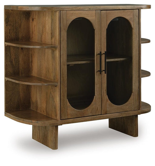 Ashley Furniture Niall Accent Cabinet with closed doors, featuring a sleek wooden finish and modern design.