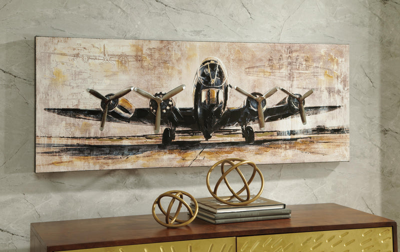 Ashley Furniture Kalene Wall Art featuring a modern, abstract design with vibrant colors suitable for contemporary home decor.