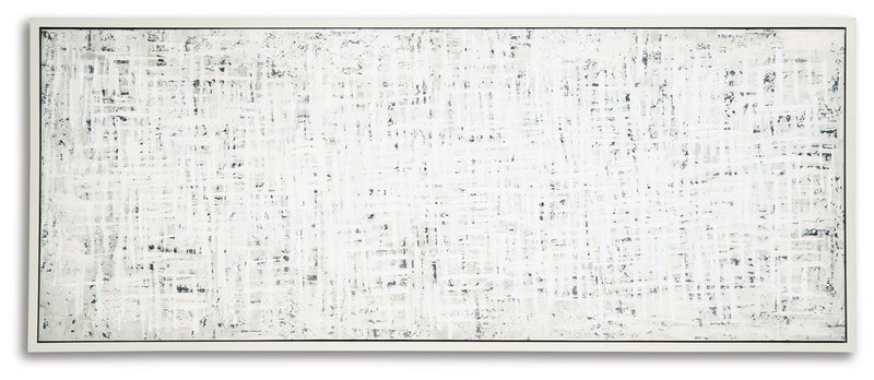 Ashley Furniture Daxonport Wall Art featuring abstract black and white geometric design on a neutral background.