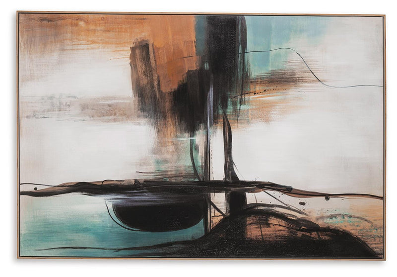 Ashley Furniture Brunonia wall art featuring abstract floral design in warm tones, ideal for modern home decor.
