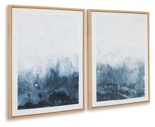 Set of two Ashley Furniture Holport wall art pieces featuring abstract geometric designs in neutral tones.