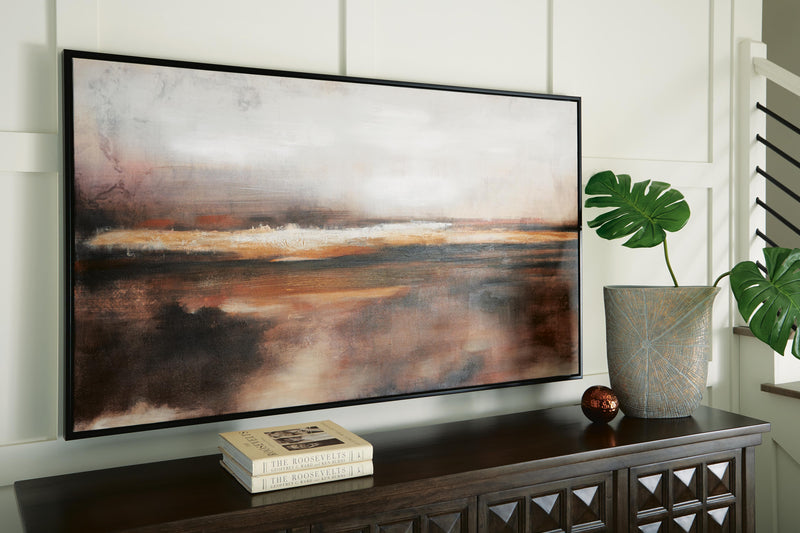 Ashley Furniture Drewland Wall Art featuring a modern, abstract design with vibrant colors, perfect for contemporary home decor.