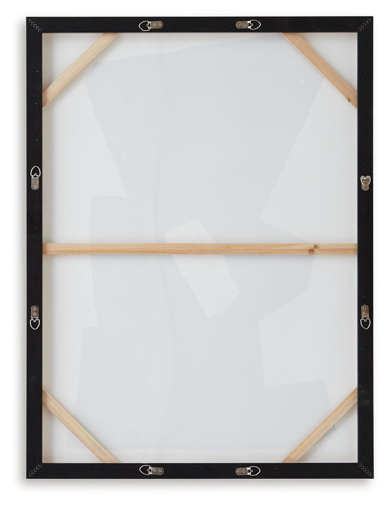 Ashley Furniture Garviery Wall Art featuring a modern abstract design with vibrant colors and textured details.