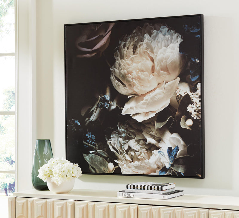 Ashley Furniture Hurshaw wall art featuring a modern, abstract design with warm tones on a neutral background.