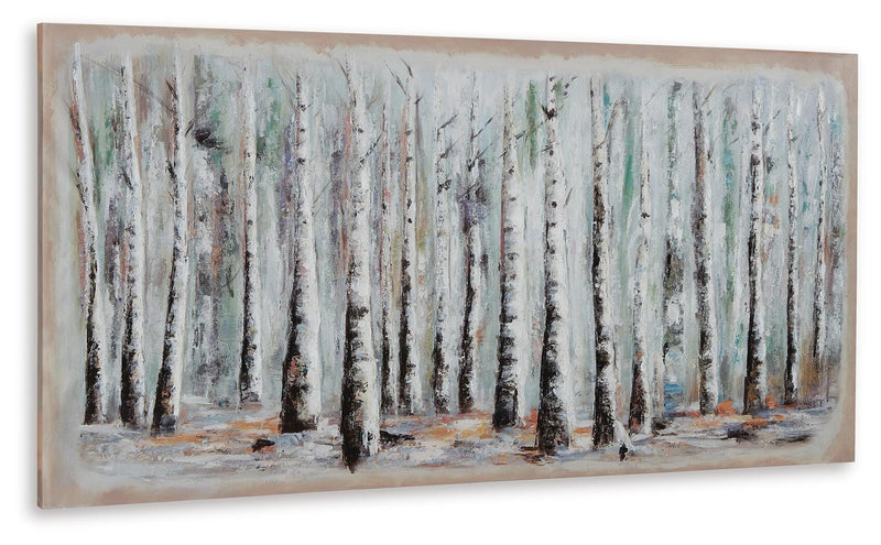 Ashley Furniture Calbert Wall Art featuring abstract floral design in neutral tones, suitable for modern home decor.