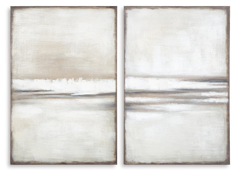 Pair of Brockdunn Wall Art pieces from Ashley Furniture featuring abstract designs in a modern style.