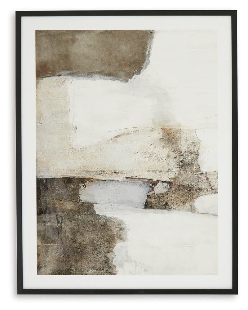 Ashley Furniture Aldricton wall art with abstract floral design, framed and hanging on a neutral-colored wall.