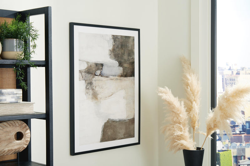 Modern Aldricton Wall Art by Ashley Furniture featuring abstract design in neutral tones, perfect for contemporary home decor.