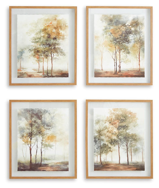 Set of four Bryneford wall art pieces by Ashley Furniture, featuring modern abstract designs on canvas.