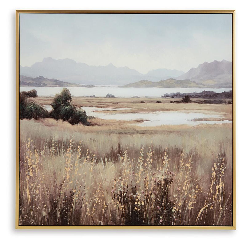 Ashley Furniture Clarkford Wall Art featuring abstract botanical design in a modern frame, suitable for contemporary home decor.